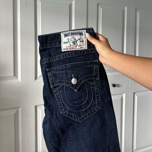 True Religion dark wash denim jeans size 34”